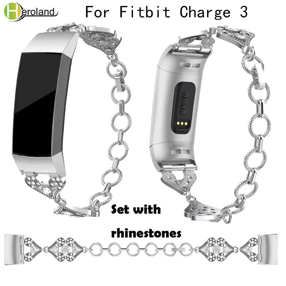 Браслет из нержавеющей стали для Fitbit Charge 3 винтажный браслет с металлическими