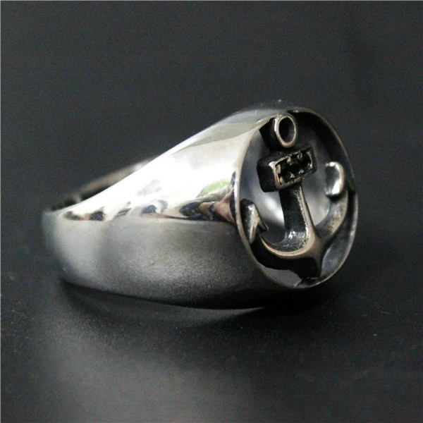 2017 New Style Anchor Ring With Black Crystal Stones 316L Stainless Steel Men Boys Hot Selling Cool Hollow | Украшения и
