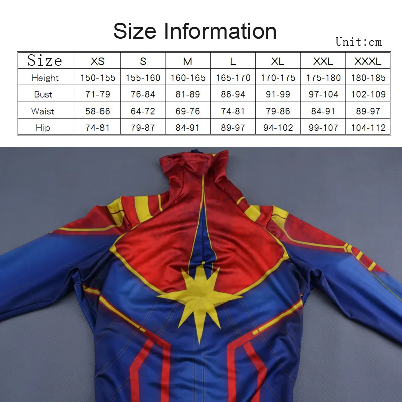 Женский комбинезон Coshome Captain Marvel красный и синий из лайкры для Хэллоуина