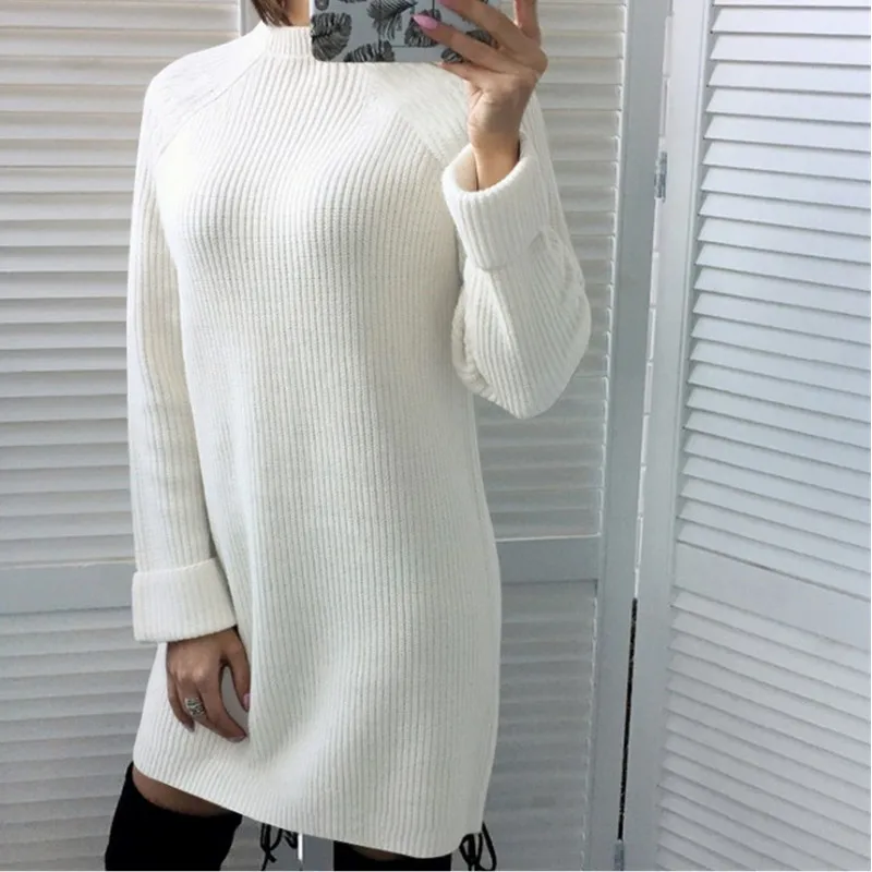 Aragaki Women Knitted Cotton loose Sweater Dresses Turtleneck Winter Dress Elegant Streetwear Mini Vestidos LN286 | Женская одежда