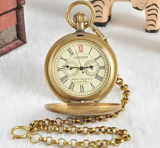 MEN Bronze Vintage Retro Copper Watch Men Alloy Mechanical Pocket Watch With Metal Chain Steampunk Watch Roman