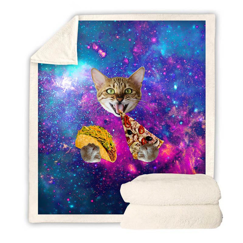 Galaxy Cat животное 3d печать одеяло на искусственном меху Стираемое покрывало офис
