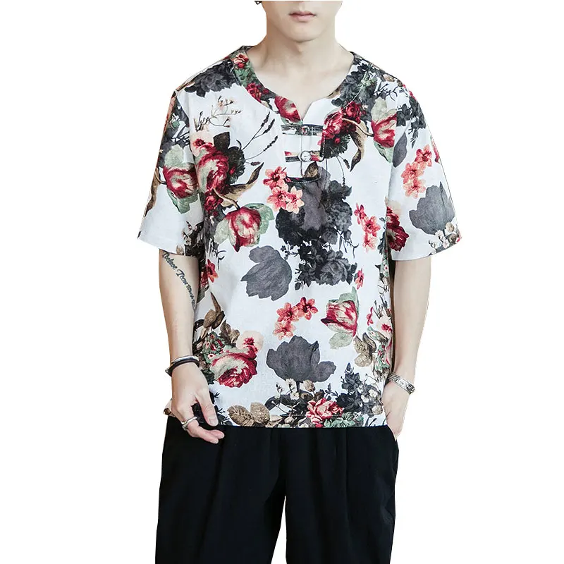 Цветочный галстук краситель половина кнопка вверх короткий рукав мужская