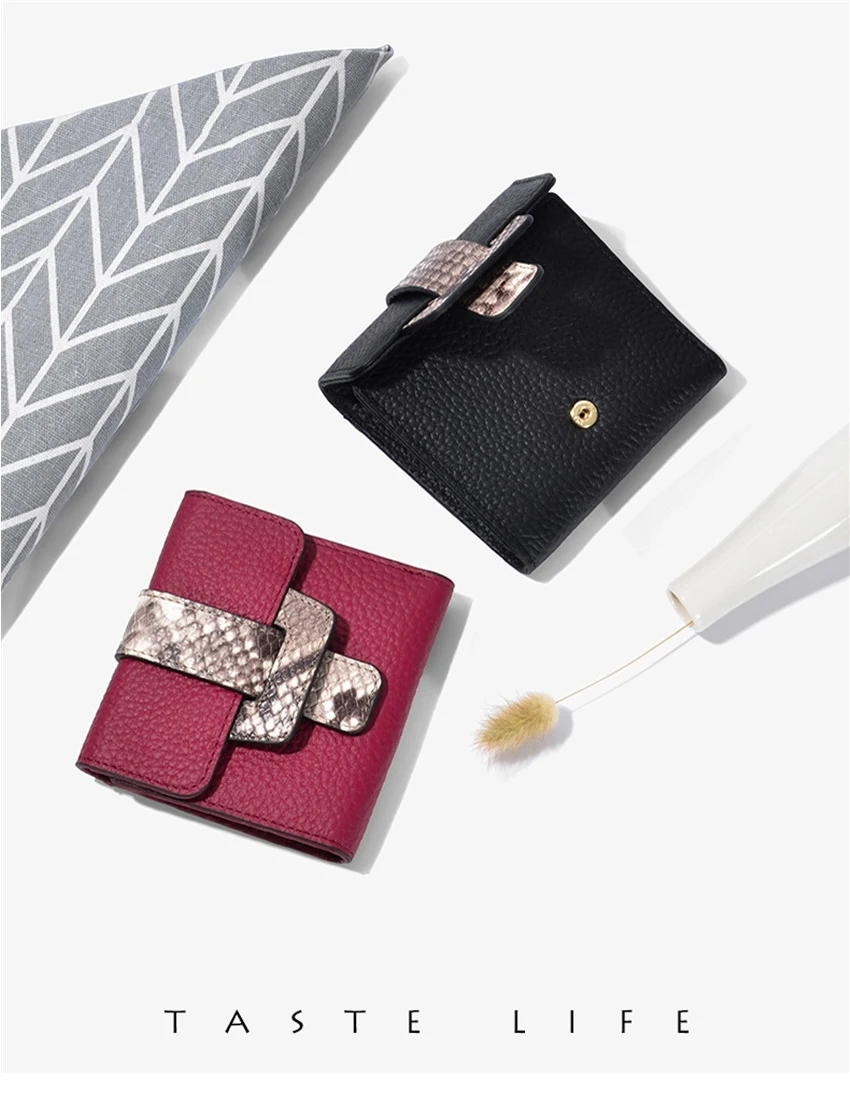 Women Wallets Short Wallet Ladies Genuine Leather Leopard Black Purse Wallet Female Women Zipper Purse Card Holder Cartera Mujer