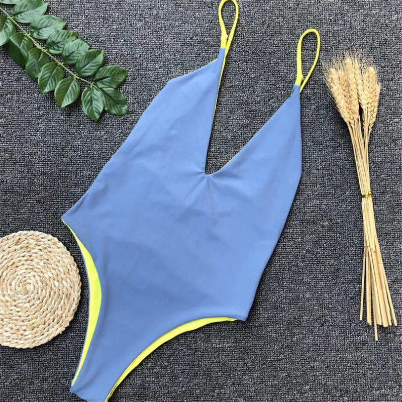 2018 Women Swimwear One Piece Bathing Suit Solid Reversible Bodysuit Cut Out Beachwear Strappy Monokini Swimsuit Maillot De Bain | Спорт и