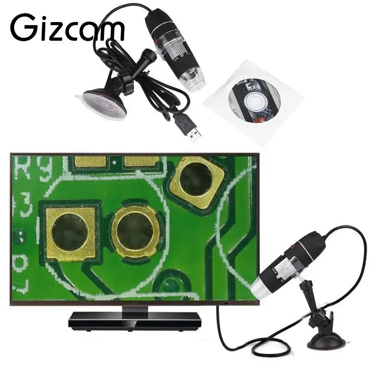 Gizcam Мини светодиодный цифровой микроскоп 50 500X 2MP Электронный USB эндоскоп CMOS Видео