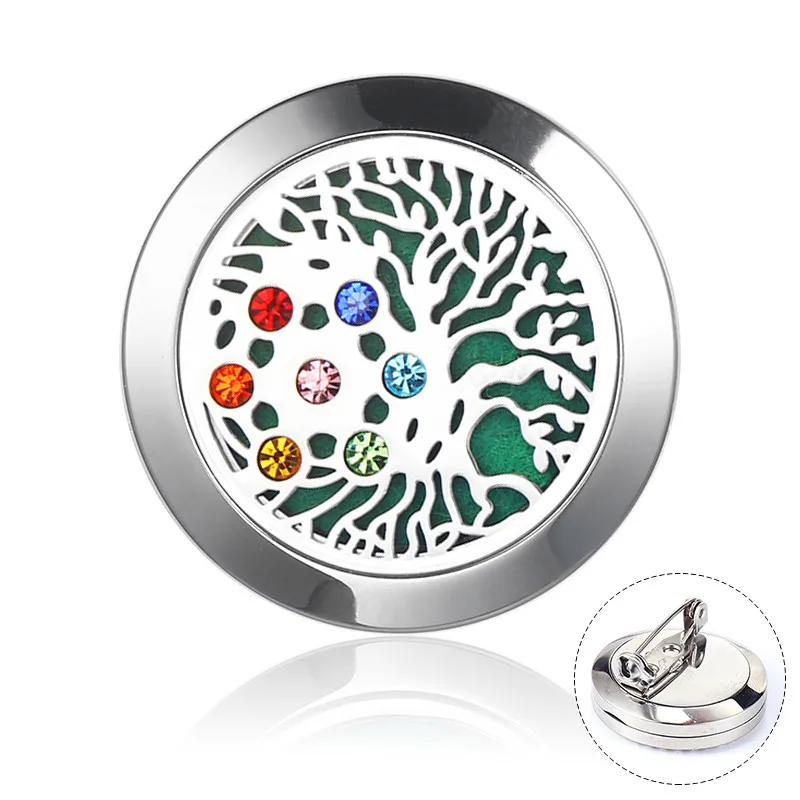 brooch 6 Круглый из нержавеющей стали Духи Диффузор брошь чакра эфирное масло диффузор Кристалл Магнитный медальон ароматерапия броши - Окраска металла: brooch 6