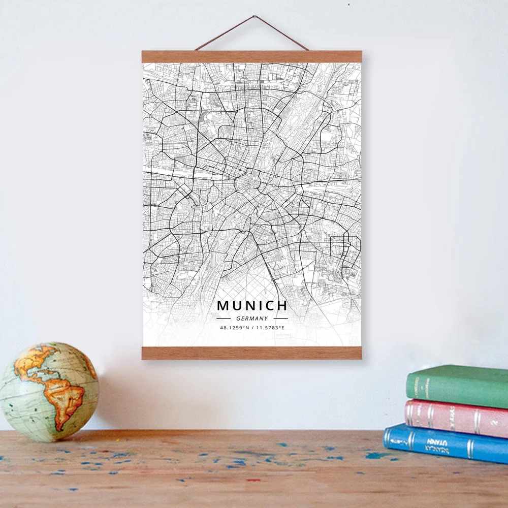 

Munich, Germany City Map Wooden Framed Canvas Painting Home Decor Wall Art Print Pictures Poster Hanger