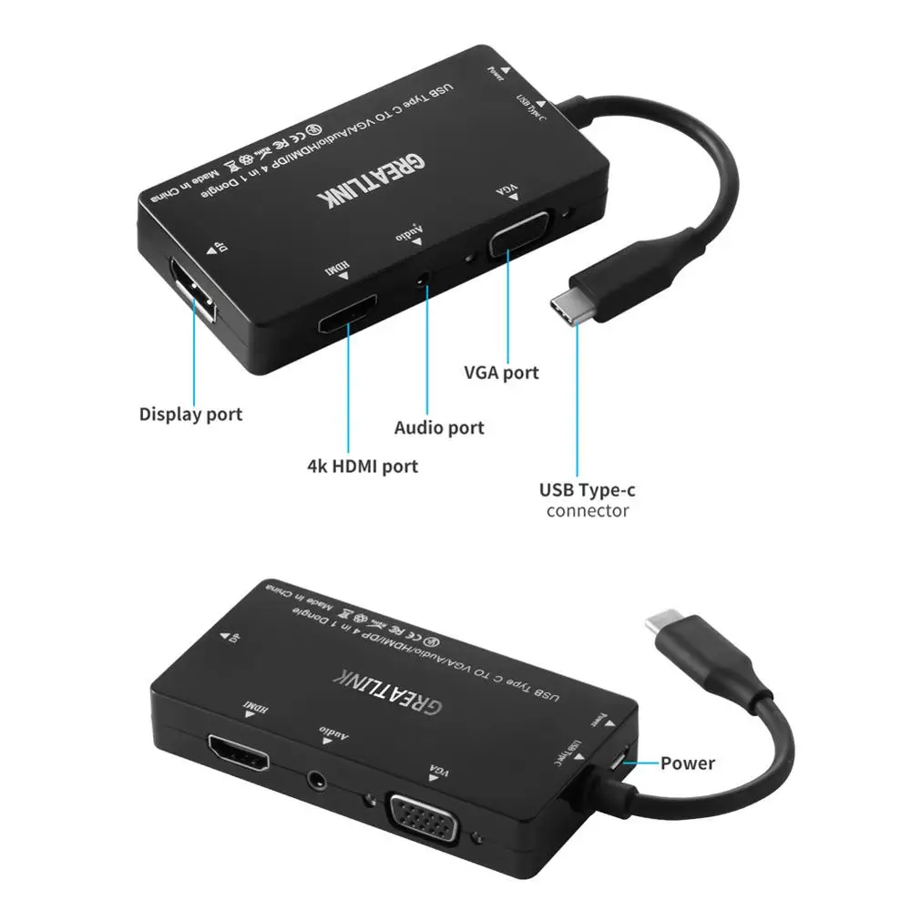 Кабель USB C для дисплея 1 2 HDMI 4K VGA конвертер Type DP 3 5 мм аудио кабель сплиттер Thunderbolt