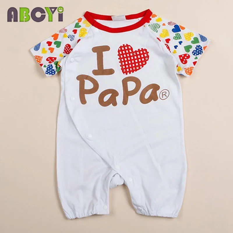Детские комбинезоны с надписью I Love Mama Papa летние короткими рукавами из 100% хлопка