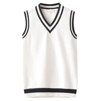 double black stripes white contrast color simple v neck vest sweater