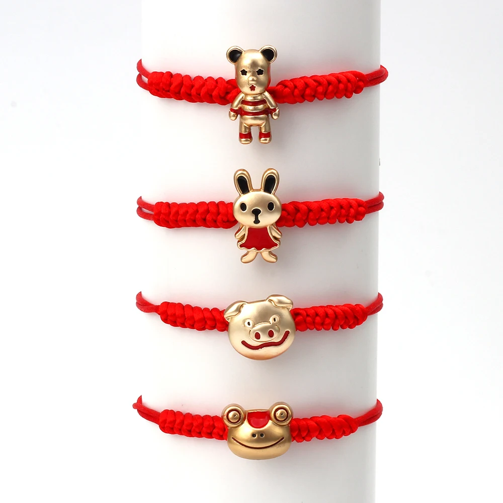 Wish Card красные браслеты на удачу для женщин и мужчин милый Медведь Кролик Свинья