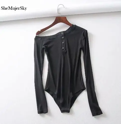 black bodysuit SheMujerSky женский однотонный боди с открытыми плечами Черный Белый Боди короткий комбинезон mono corto mujer - Цвет: black bodysuit