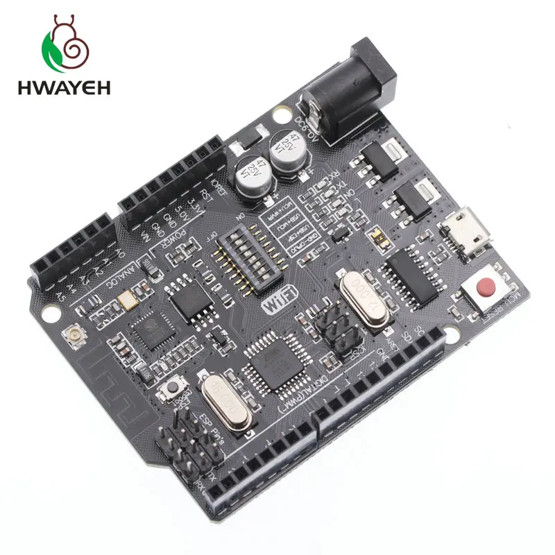 HWAYEH UNO R3 + Wi Fi ATmega328P ESP8266 (32 Мб памяти) процессор CH340G для Arduino Uno NodeMCU WeMos новое