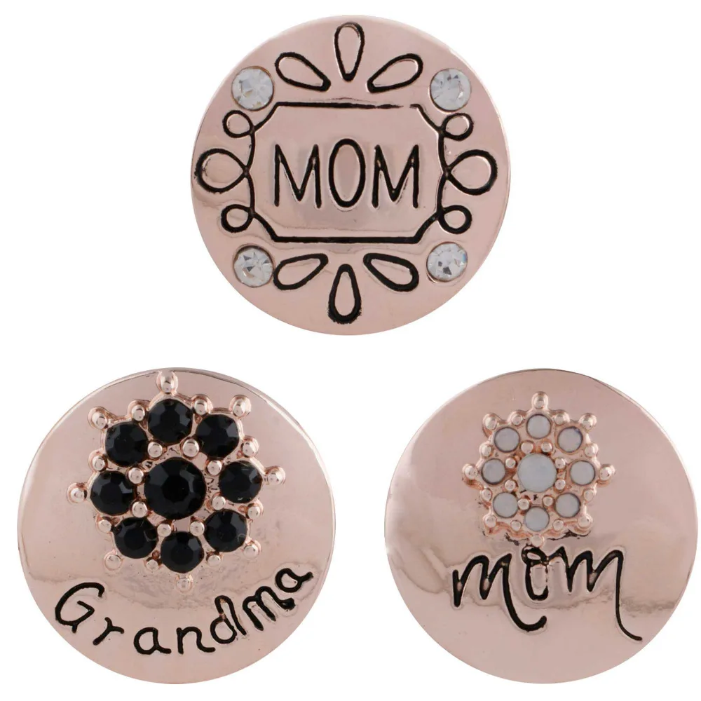 Модные бабушка мама кнопки бисера с камнями розового золота 18 мм ювелирные изделия для браслетов и ожерелий для женщин Подарки на День матери.