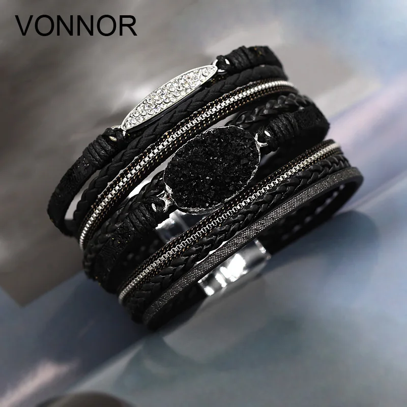 Женский многослойный браслет VONNOR инкрустированные стразами и цепочкой из