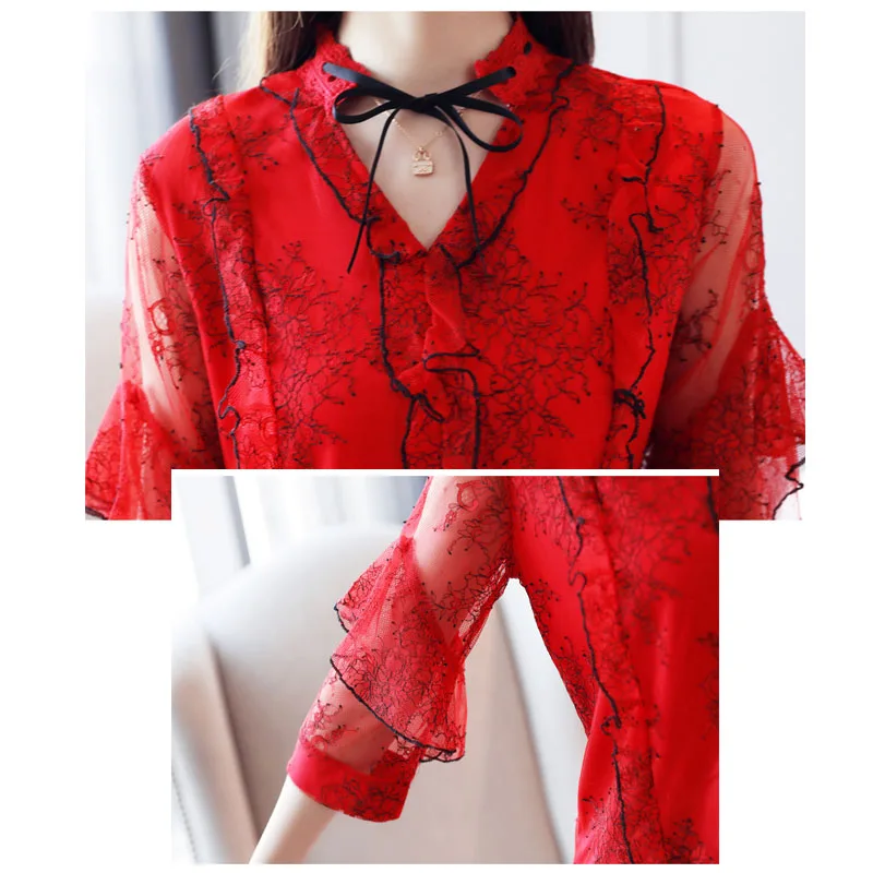 

Fashion Women Tops And Blouse 2021 Ladies Tops Chiffon Blouse Shirt Shirts Bow Half V-Neck Floral Butterfly Sleeve 3987 50