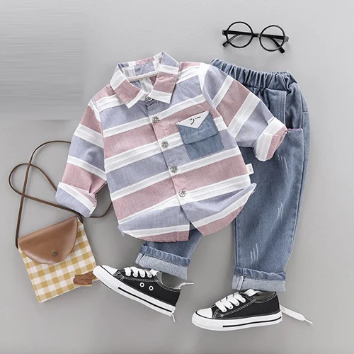 red baby red Весенняя одежда для младенцев комплекты одежды для маленьких мальчиков футболка с длинными рукавами+ джинсы, костюм для Новорожденные мальчиков наряды праздничное платье для девочки 1 года комплект для дня рождения - Цвет: red baby red