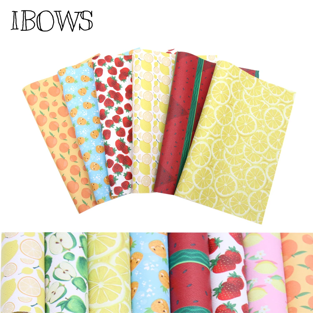 

IBOWS 22*30cm Snythetic Leather Fabric Friuts Printed Faux Leather Vinyl Fabric for DIY Hair Bow Bags Crafts Handmade Material