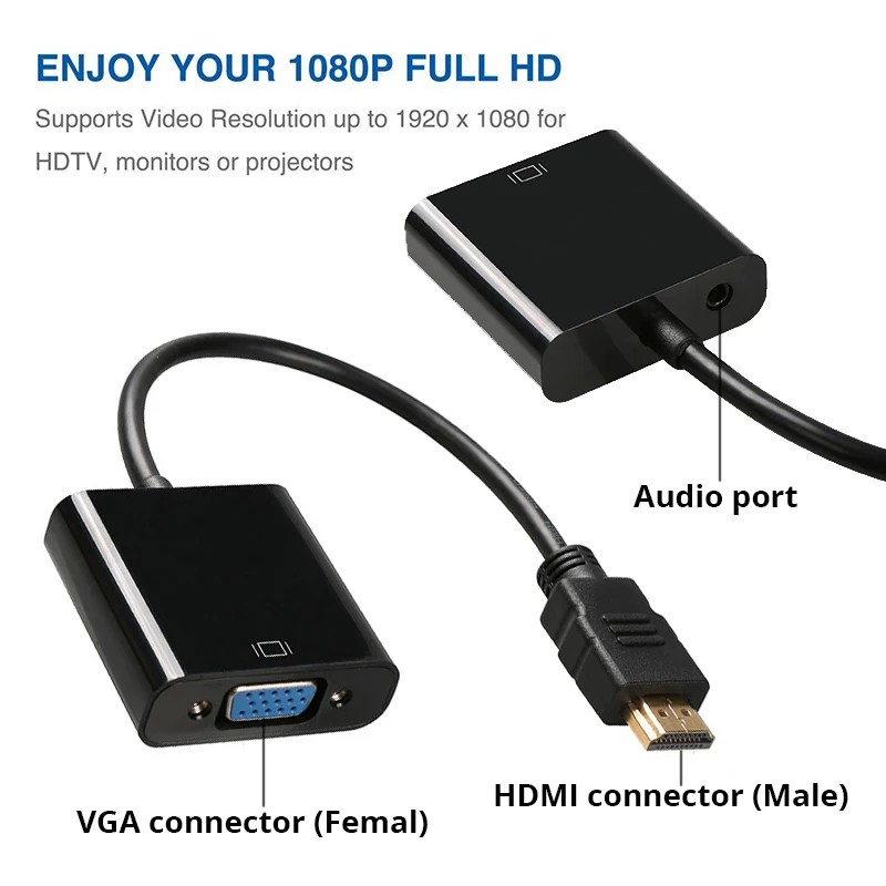 M. uruoi HDMI к VGA адаптер с аудио кабелем папа Famale конвертер 1080P мама для ПК видео