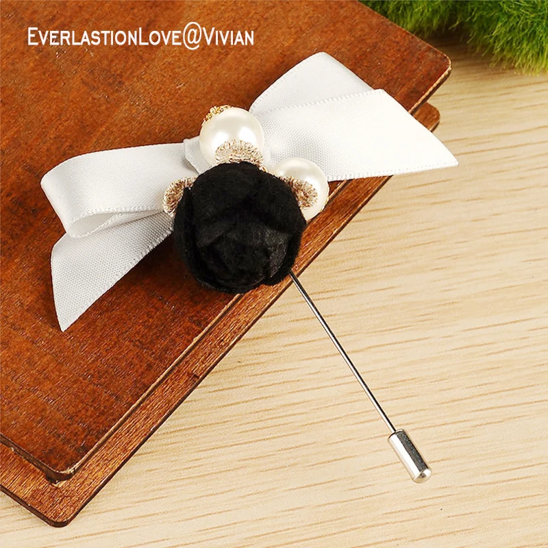 ELLV Fashion Women flower bow Brooch accessories Vintage Imitation pearl brooches Fabric rose pins for women's decoration | Украшения и
