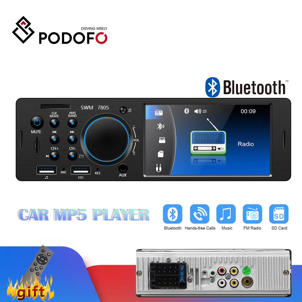 Автомагнитола Podofo 1 din 4 дюйма 2 USB MP5 FM SD AUX|Автомобильные радиоприемники| |