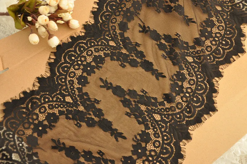3 ярдов кружевной отделки Шантильи в черной ткани с ресницами для свадебных