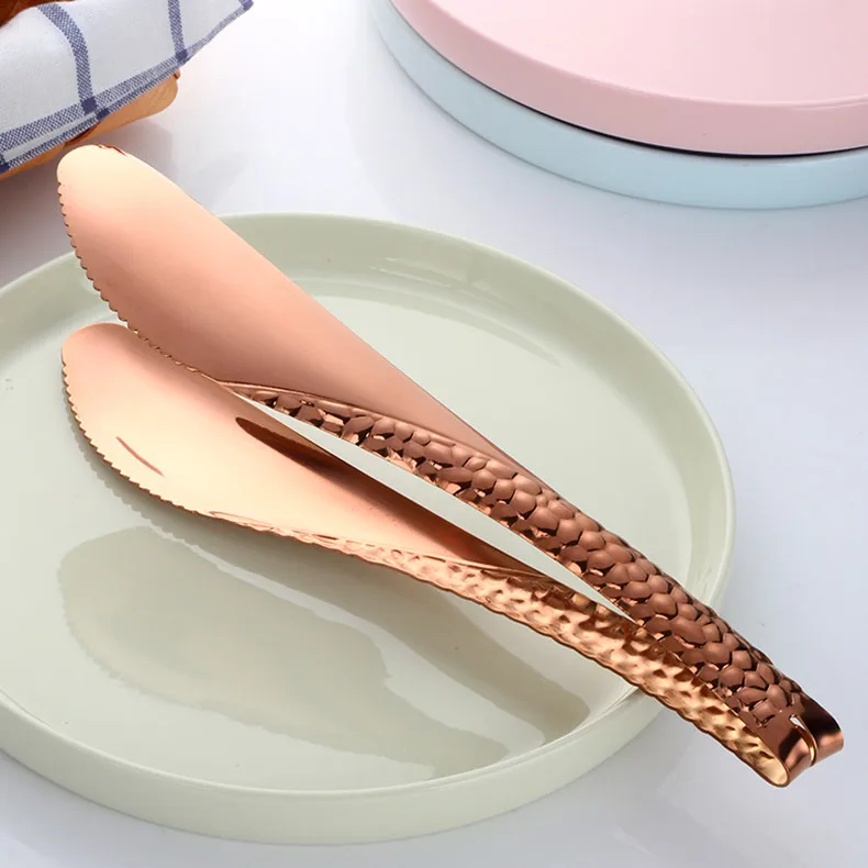 Rose Gold-1PCS 1х кухонная утварь с ручкой из нержавеющей стали, щипцы для барбекю, щипцы пищевые, буфет, щипцы для салата, зажим для приготовления хлеба, пиццы, сервировки, кухонная утварь - Цвет: Rose Gold-1PCS