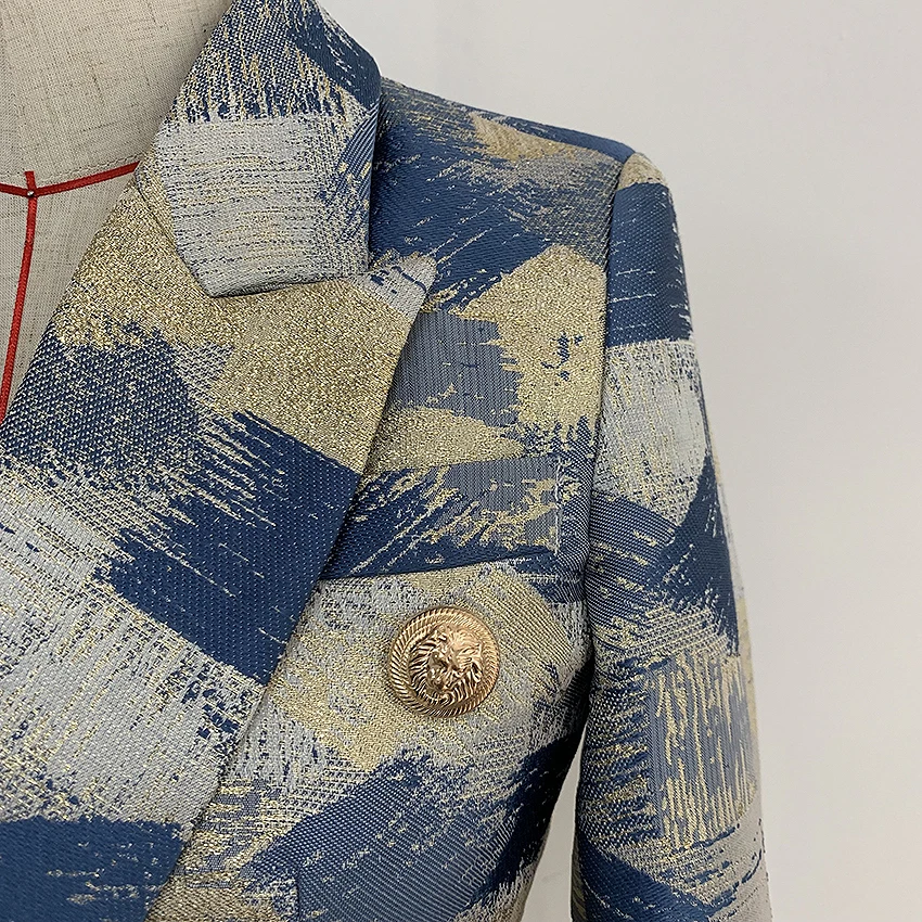 HIGH QUALITY New Fashion 2021 Designer Blazer Jacket Women's Lion Metal Buttons Double Breasted Colors Painting Jacquard Blazer