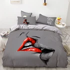 Комплект постельного белья с 3d-цифровым принтом, Комплект постельного белья из одеялапододеяльника, двуспальный полный королевский комплект постельного белья, серое поцелующие губы, Прямая поставка