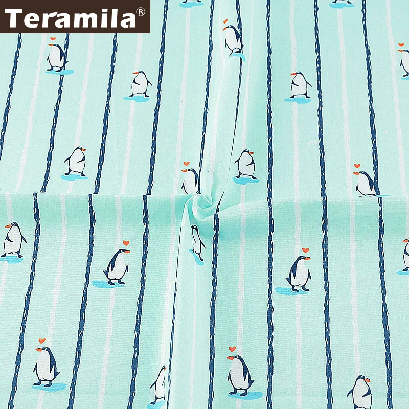 

Teramila 100% Cotton Fabric Penguin Designs Sky Blue Line Twill Tissue Fat Quarter Textile Tecido Patchwork Scrapbooking