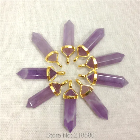 

H-PP29 Amethyst Healing Crystal Point Pendant With Silver Bail Or Gold Bail