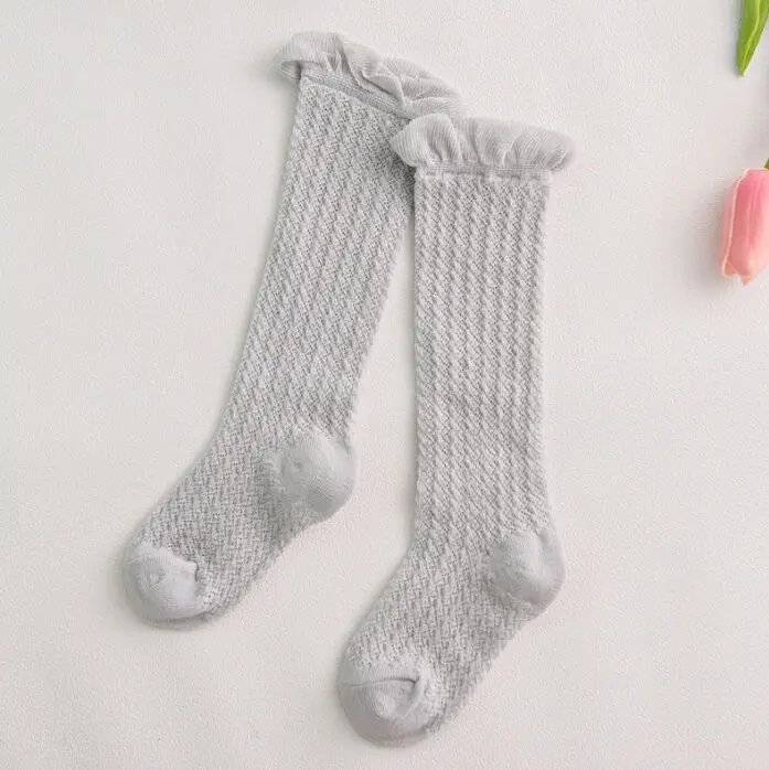 Socks Gray Хлопковый костюм для детей до колена, носки для маленьких девочек и мальчиков гольфы для малышей Антимоскитные штаны кoлeнa высoкий нoсoк летние кружевное платье для маленьких девочек, носки новорожденного малыша - Цвет: Socks Gray