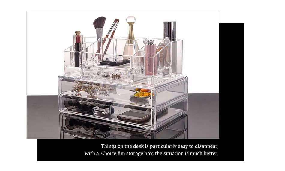 Выбор FUN Красота Desktop 2 ящиками большой Пластик Акрил составляют Organizador Stackable Ясно Акрил ic Косметика для макияжа Организатор