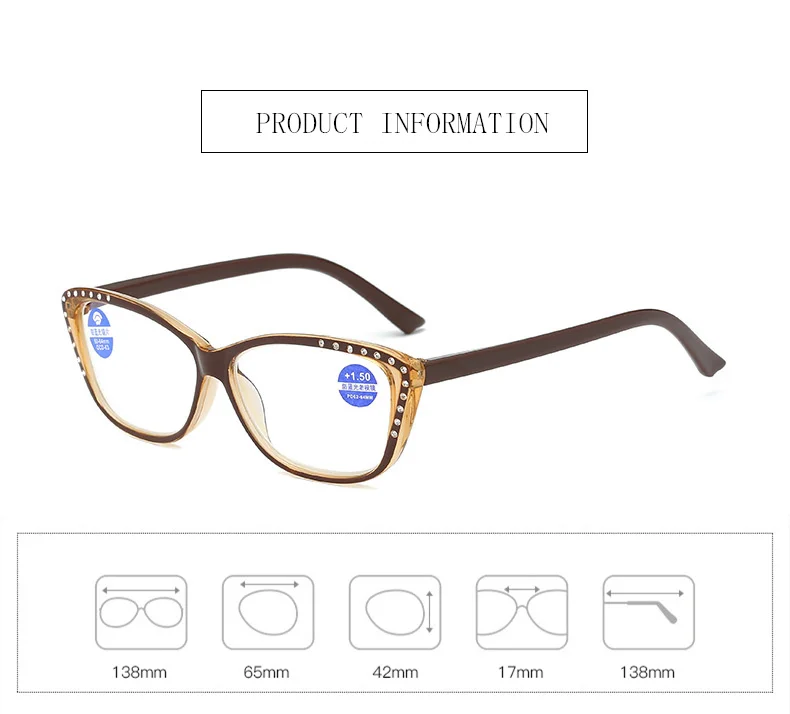 UVLAIK Women's Blue Light Blocking Glasses Ladies Anti-blue light Reading Glasses With Diamonds High-grade Spring Feet Eyewear