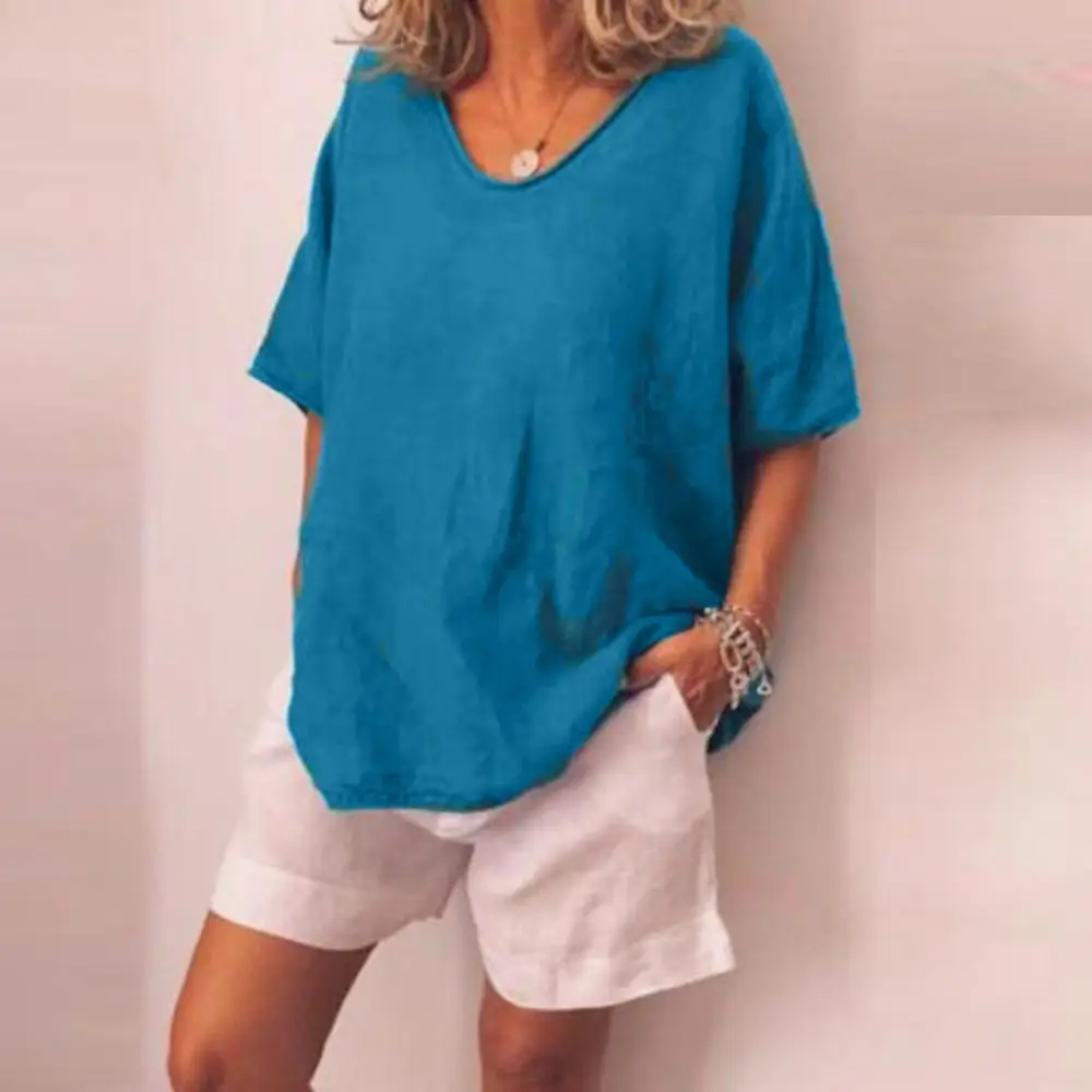 Camisetas Verano Mujer женская футболка с коротким рукавом размера плюс, свободная хлопковая льняная футболка уличная одежда, Прямая поставка c