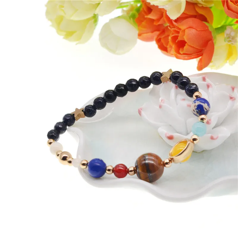

Universe Galaxy the Eight Planets in Solar System Guardian Star Natural Stone Beads Bracelet Bangle for Women & Men Gift