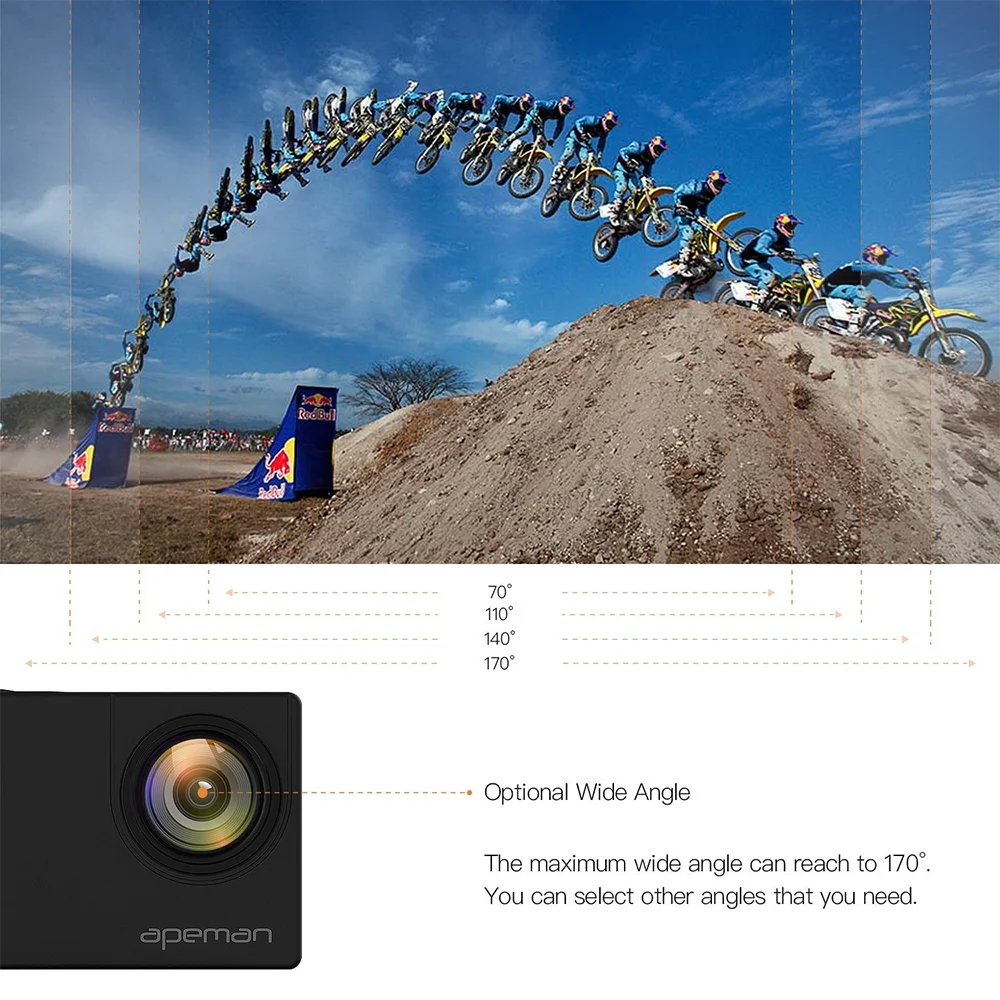 Apeman действие 20 14 12MP Камера 4 К 1080 P WI FI FHD 2.0 дюймов 170D Go ВОДОНЕПРОНИЦАЕМЫЙ PRO Спорт Cam