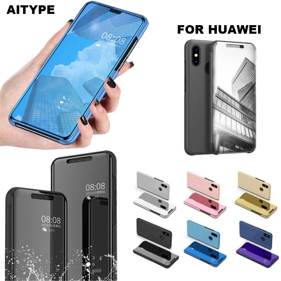 Роскошный зеркальный кожаный чехол для HuaWei mate20 p20 lite nova 3e противоударный