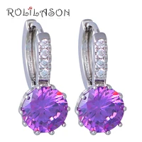appealing purple cz fashion jewelry silver color cubic zirconia clip earrings for women jes1032
