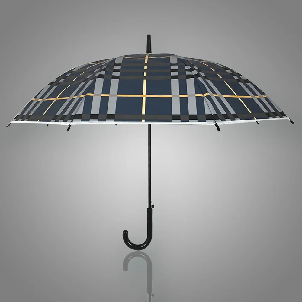 Стильный Мужчины Плед Серии Полосатый Зонтик Женщины Длинный Изогнутый Ручка