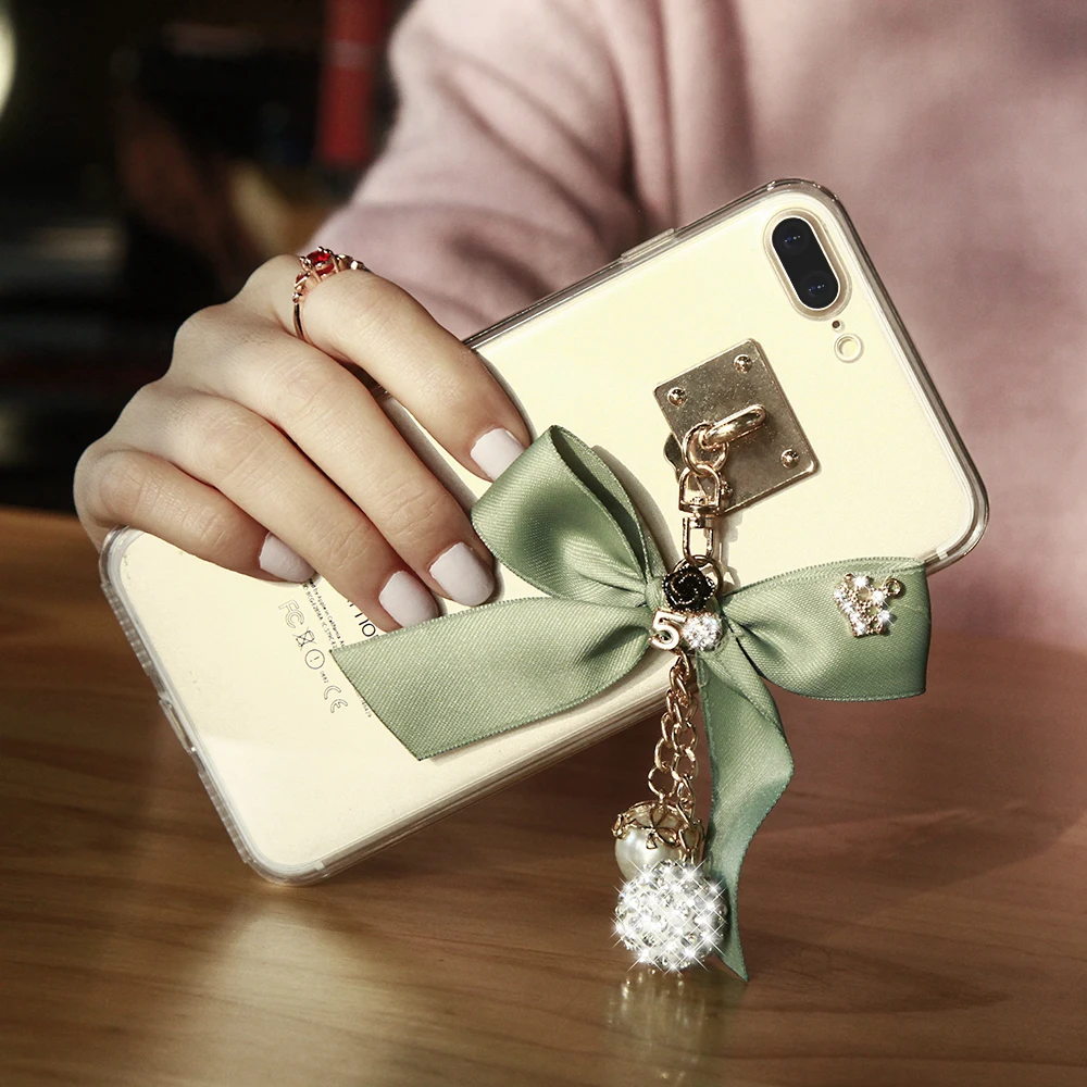 KISSCASE DIY Bow Knot Bling Glitter Case For iPhone 6 6s 7 8 Plus Soft Silicone Back Cover Coque | Мобильные телефоны и