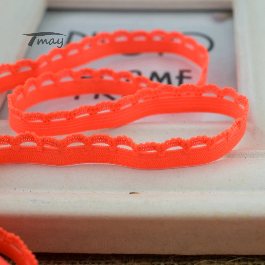 Эластичные ленты #271 ярко неонового розового цвета с кружевными краями 8