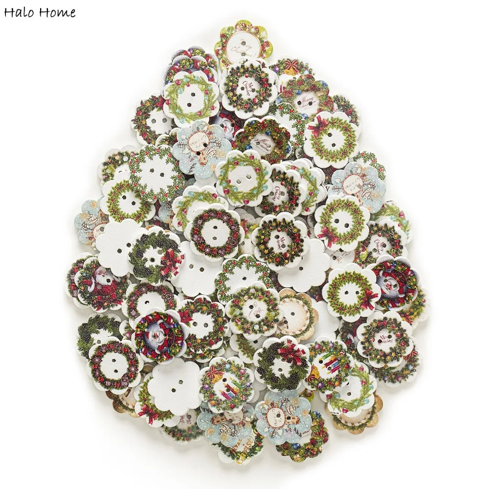 50 шт 2 отверстия Рождество деревянные пуговицы в виде цветка одежда декор