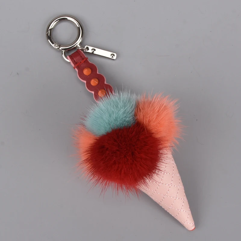 Мех норки мешок мороженого Bugs Charm брелок для телефона автомобиля кулон Pom Брелок