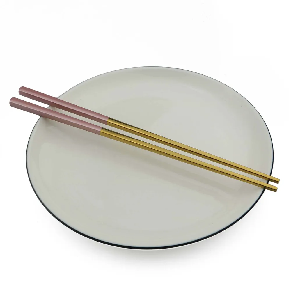 pink gold 1 Pair Stainless Steel Chopsticks Long Plating Gold Square Chopsticks Sushi Reusable Black White Korean Splicing Chopsticks Set - Цвет: pink gold