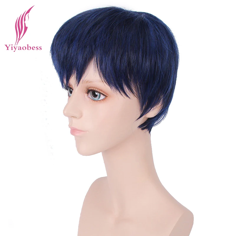 Yiyaobess 6 дюймов темно-синий короткий Косплей парик с челкой последняя игра Aomine Daiki Хэллоуин прямые синтетические волосы парики для мужчин