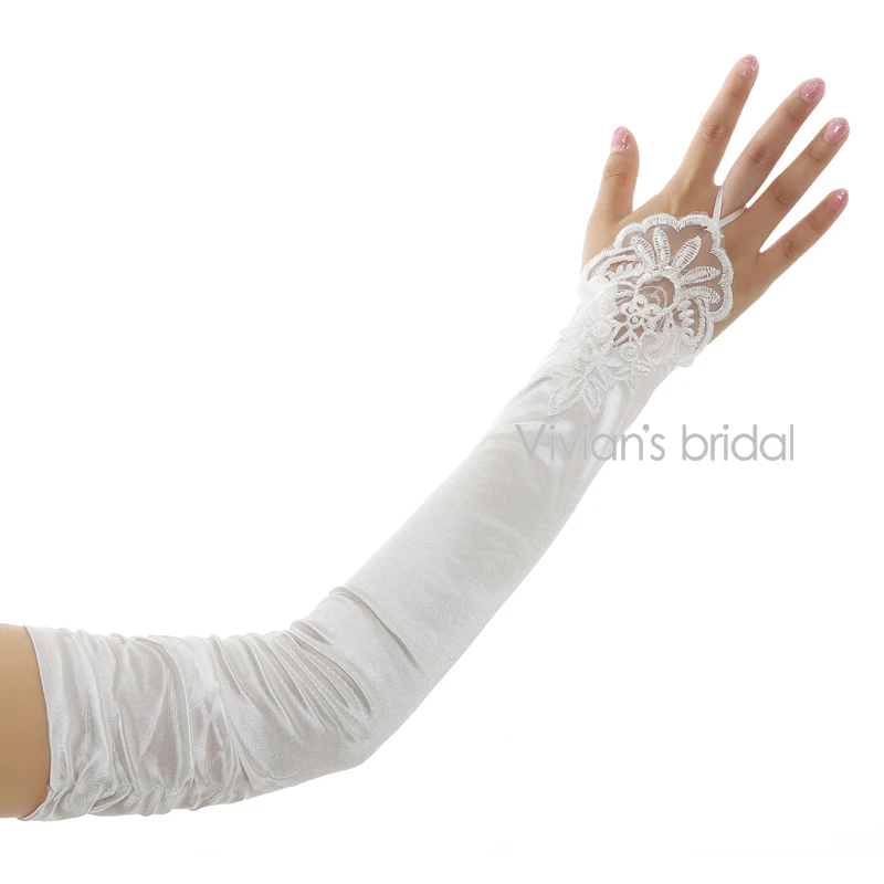 Vivian's Bridal хит продаж Дешевые Длинные свадебные перчатки без пальцев