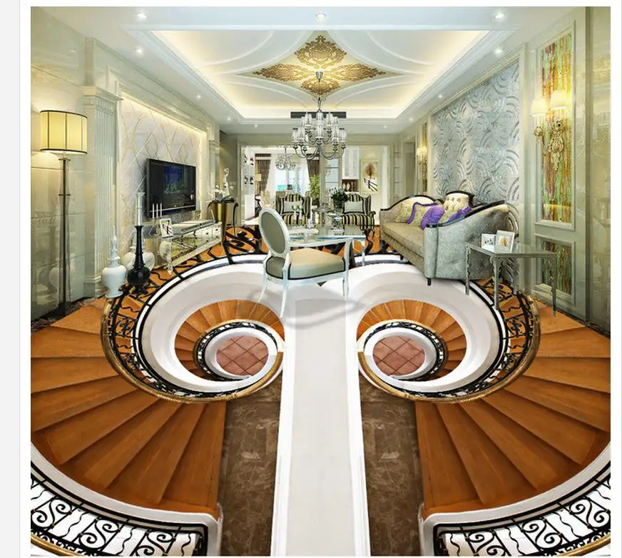 Home Decoration Rotate stairs living room 3D floor wallpaper for bathroom waterproof 3d flooring | Обустройство дома