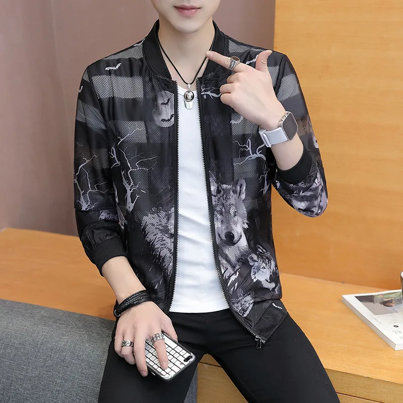 

Spring Autumn Hip Hop Jacket Slim Fit Flowers Pilot Bomber Men Stand Collar top Coats dropshipping younger fashion Male Clothing